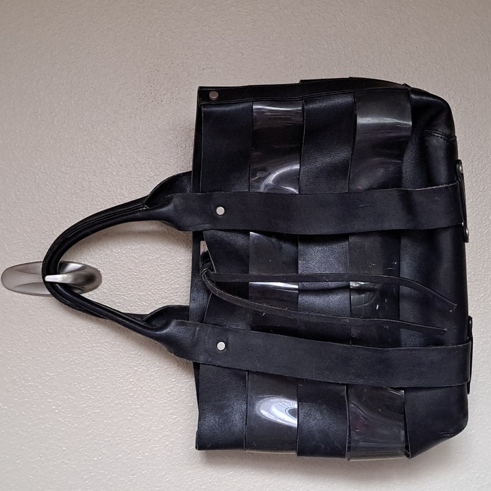 Giorgio Armani Black Leather Weave Bag